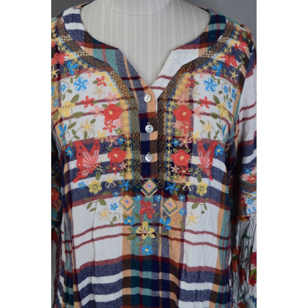 John Mark Boho Patchwork Embroidered Plaid Tunic … - image 2